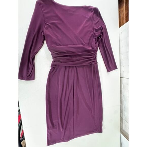 "Chaps" Women Purple Babydoll Ruched Dress Sz S 3/4 Sleeve Midi Office Work Wear - Picture 9 of 9